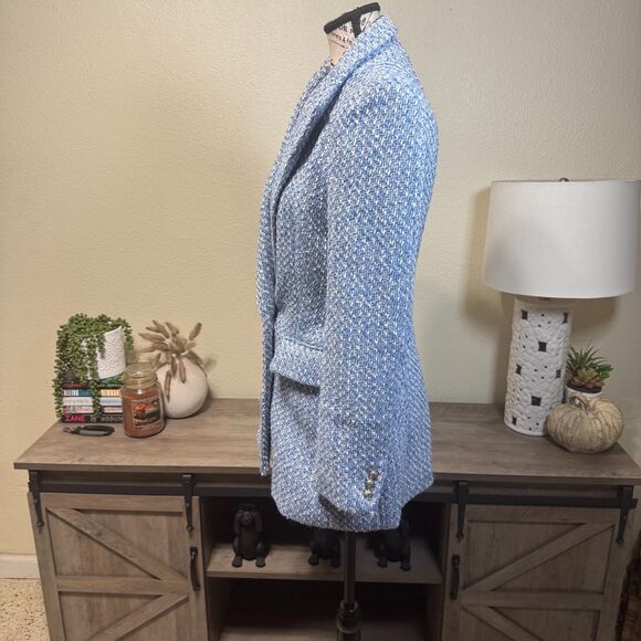 Zara Blue Tweed Double Breasted Boucle Blazer Sz S Blogger Fave Classic Preppy - Picture 5 of 10